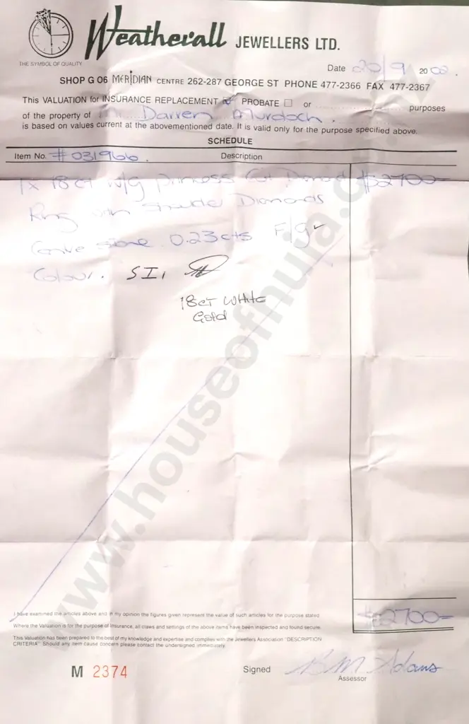 18ct White Gold Diamond Ring w Handwritten Valuation for $2,700 Image 1++