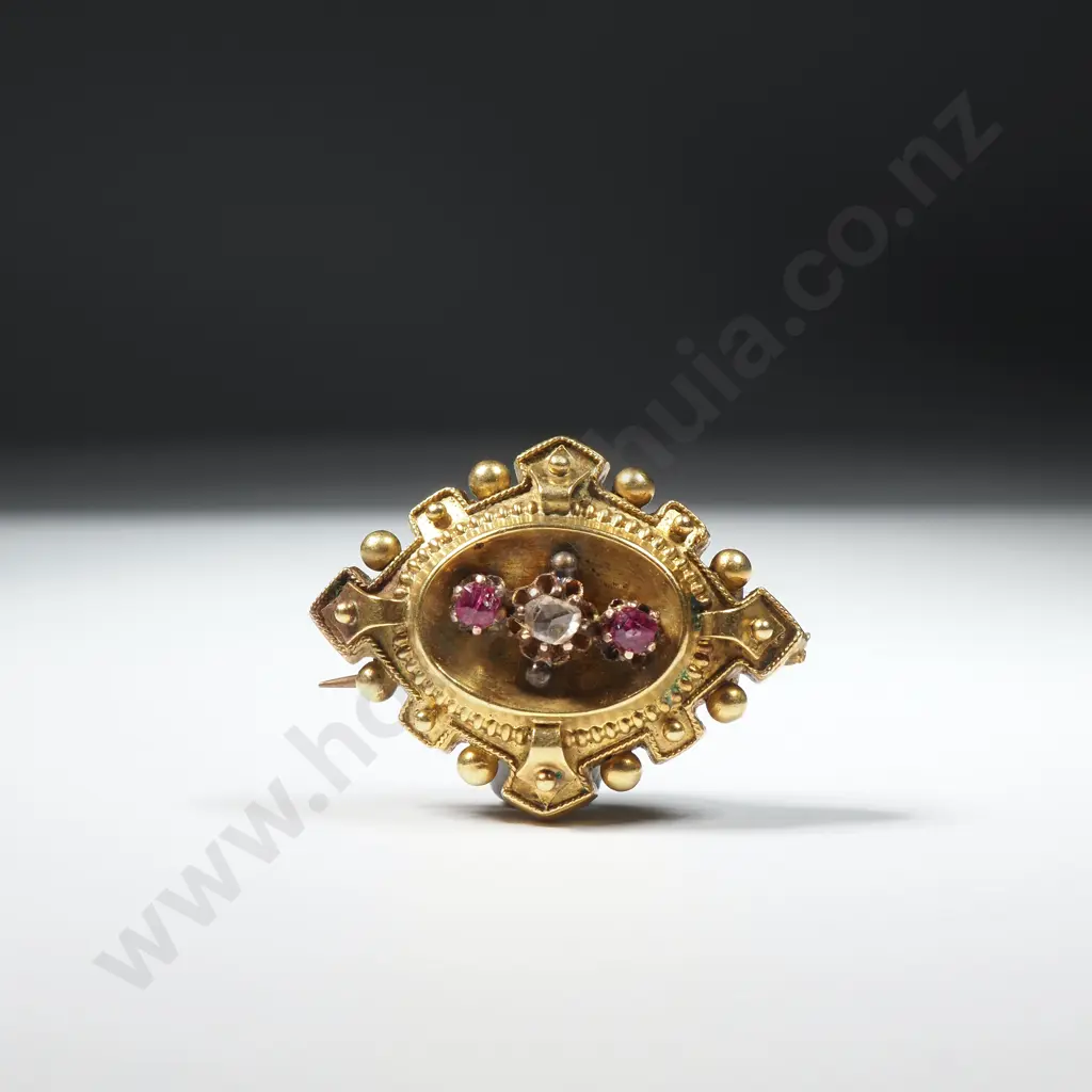 Antique 9ct Gold Emerald & Diamond Victorian Brooch A/F Image 1++