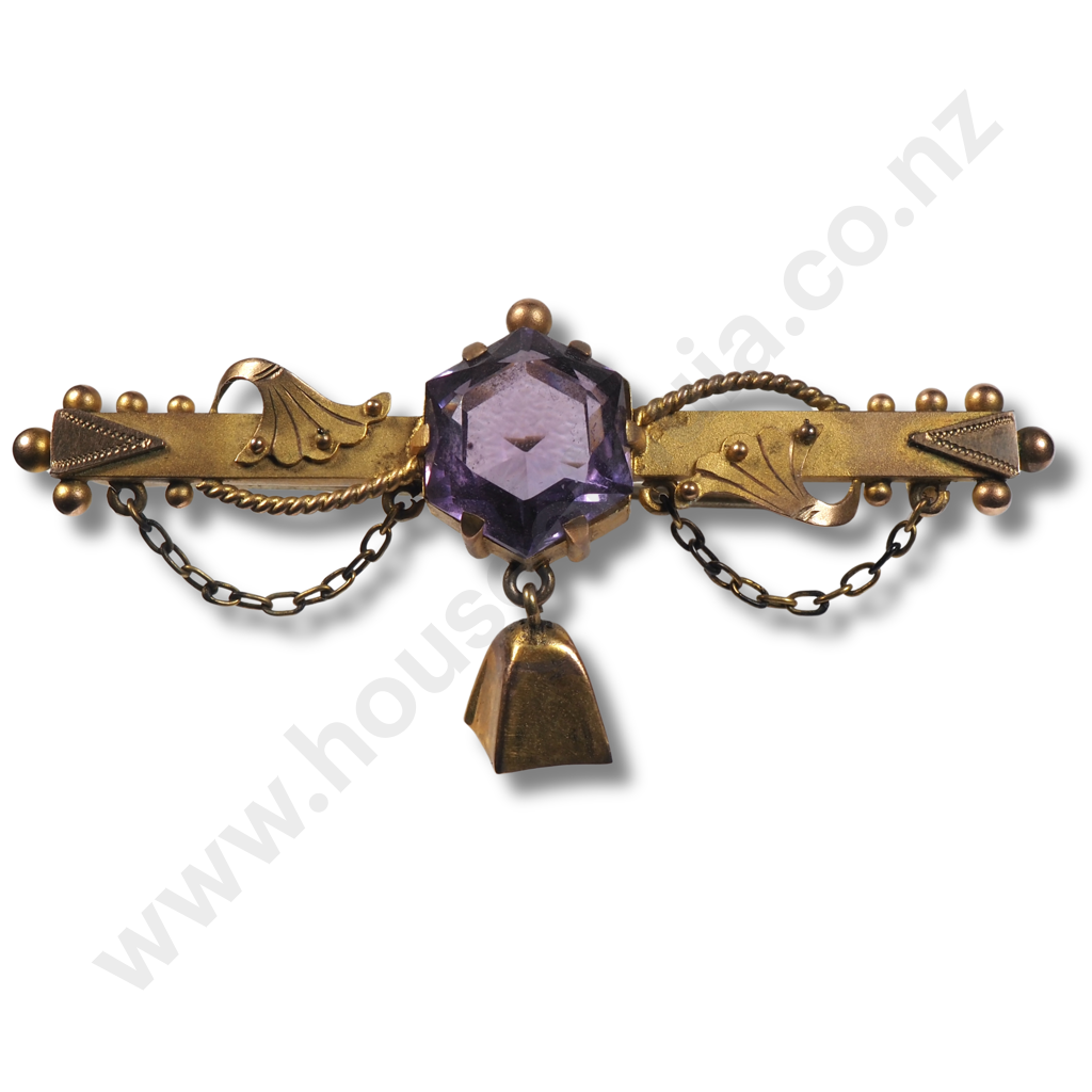 Antique 9ct Gold Purple Stone Brooch in Period Jewellers Box Image 1++