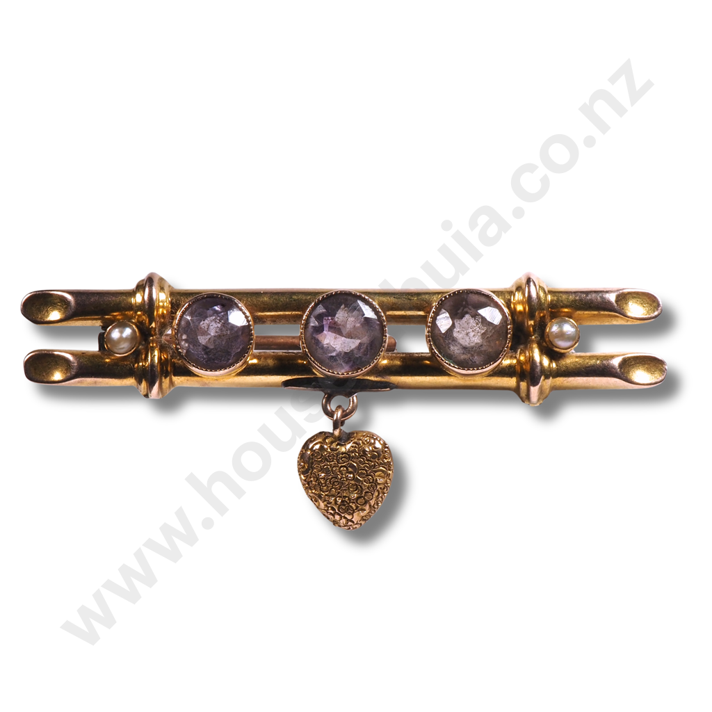 Antique 9ct Gold Purple Stone Brooch Image 1++