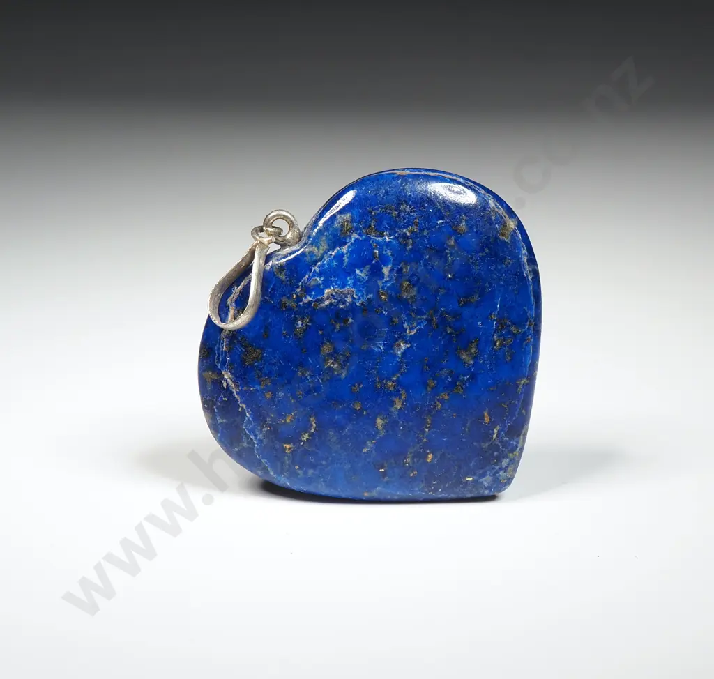Lapis Lazuli Heart Shaped Pendant w Silver Attachment Image 1++