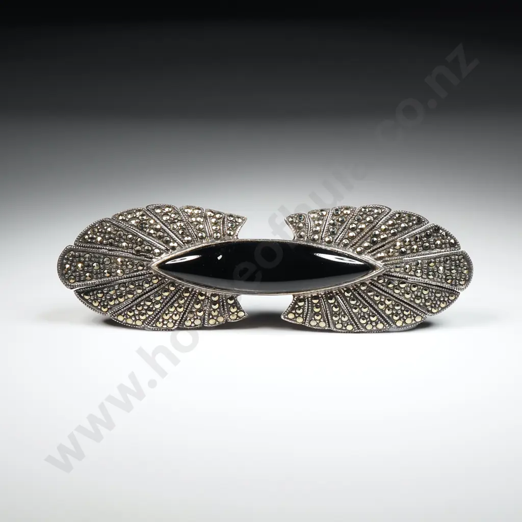 Art Deco Sterling Silver & Marcasite Brooch Image 1++