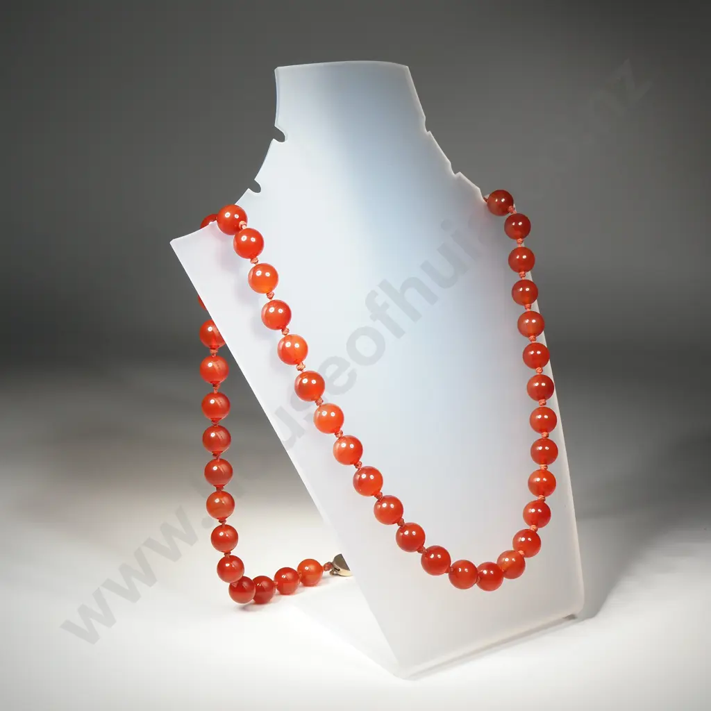 Vintage Red Stone Bead Necklace on Sterling Silver Clasp Image 1++