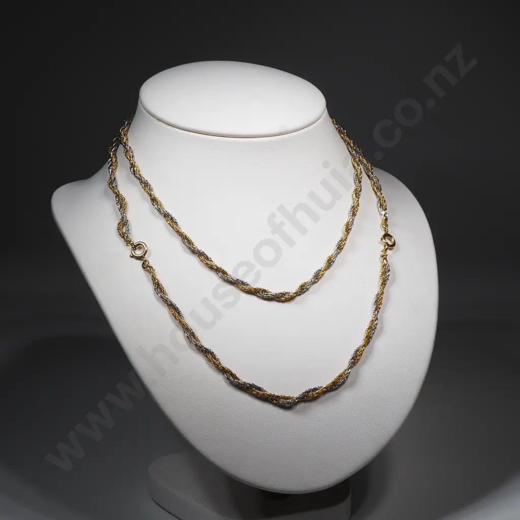 West German Rolled White & Yellow Gold Necklace Image 1++