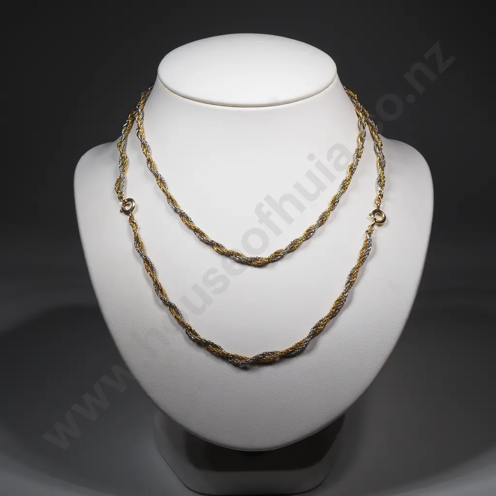 West German Rolled White & Yellow Gold Necklace Image 1++