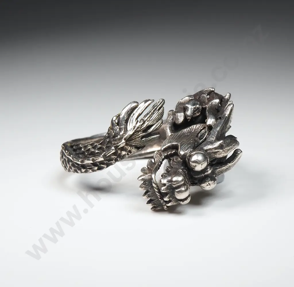 Sterling Silver Dragon Ring w Articulating Head Image 1++