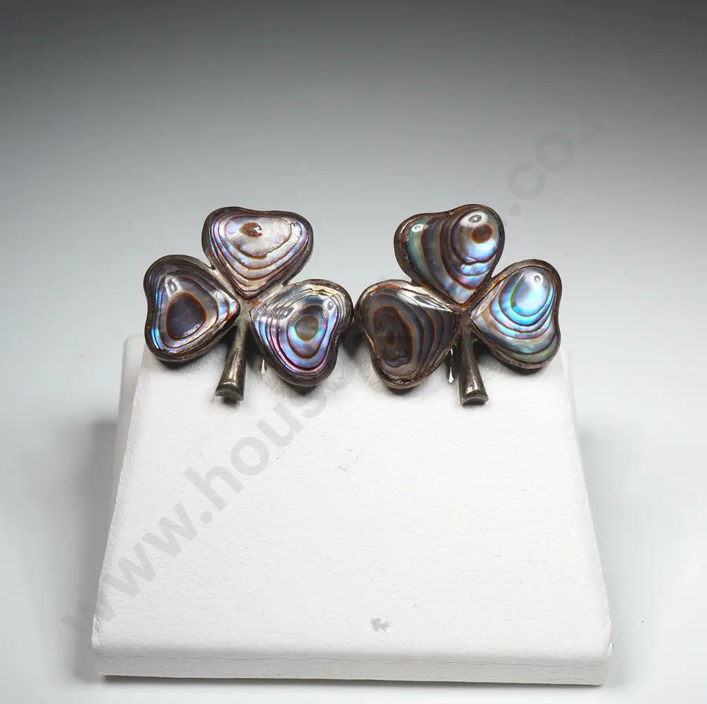 Sterling Silver Three Leaf Clover Paua Earrings Image 1++