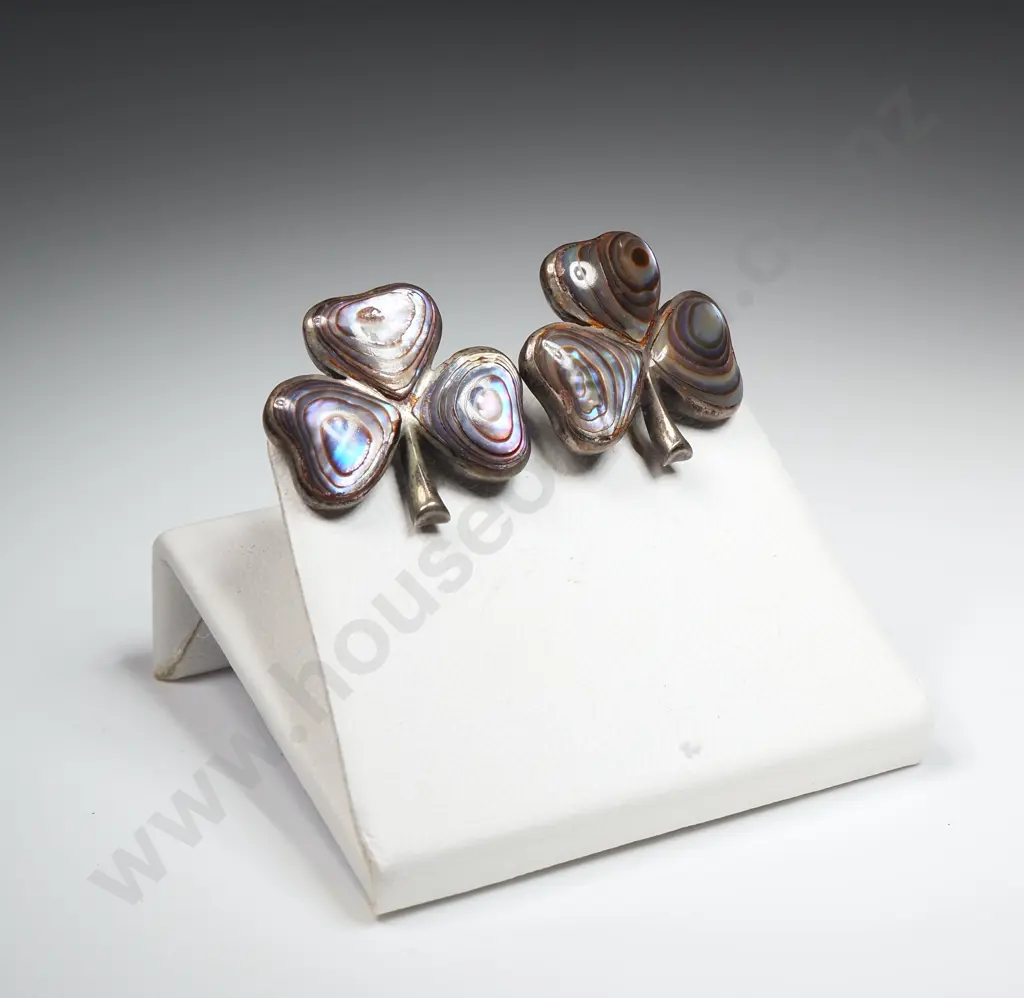 Sterling Silver Three Leaf Clover Paua Earrings Image 1++
