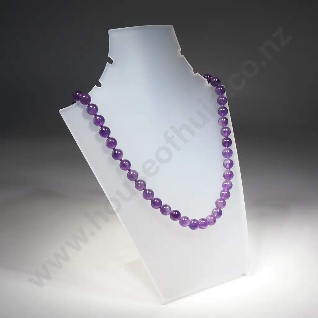 Amethyst Bead Necklace w Sterling SIlver Clasp Image 1++