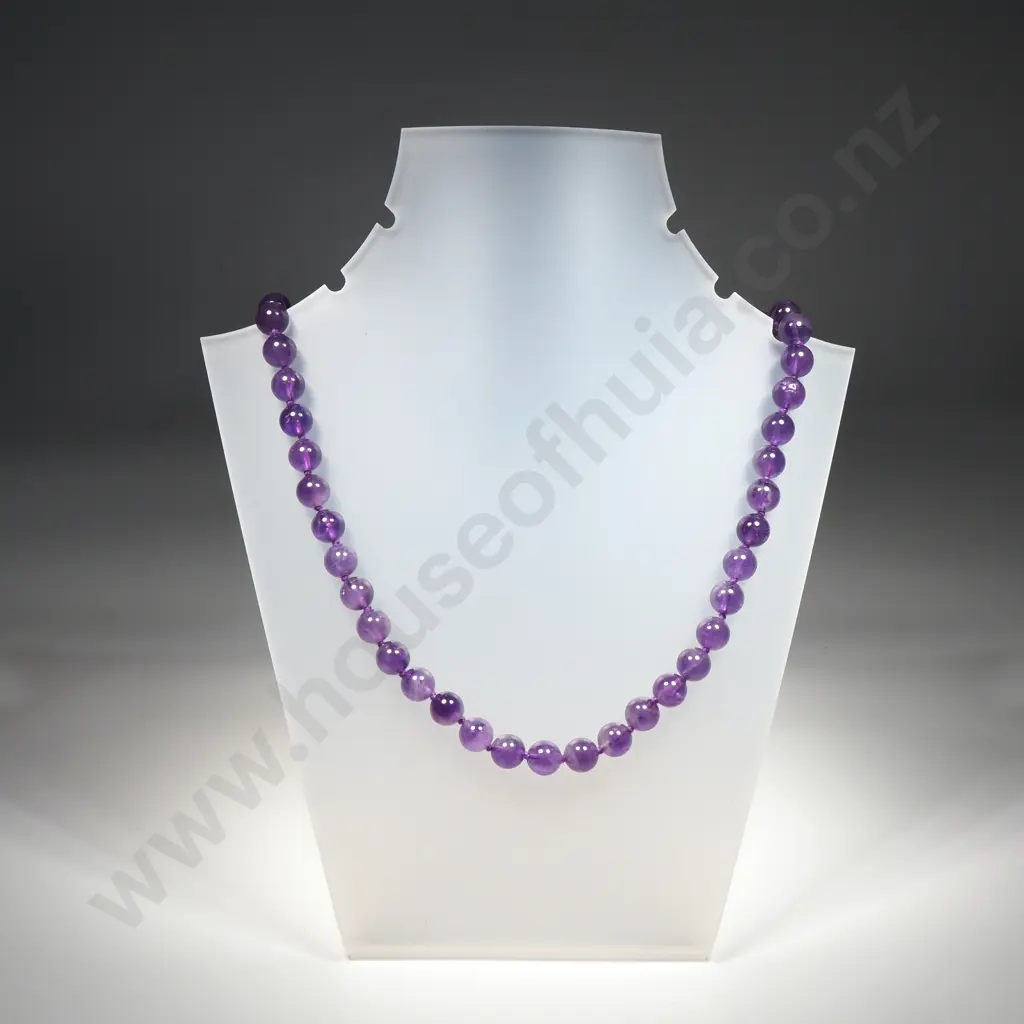 Amethyst Bead Necklace w Sterling SIlver Clasp Image 1++