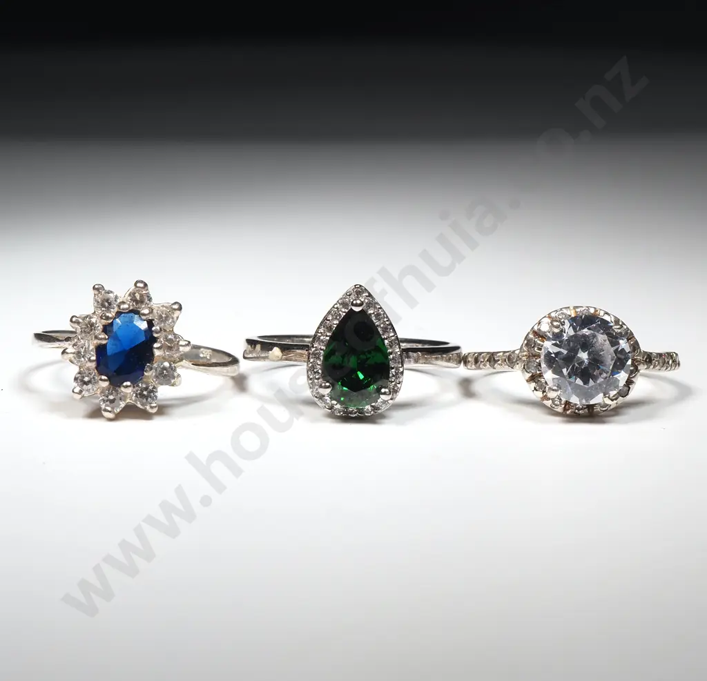 Three Sterling Silver Coloured Stone Rings Image 1++
