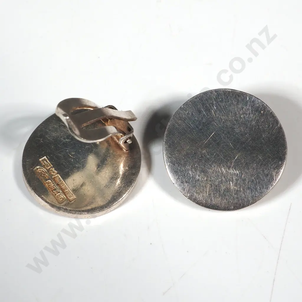 Pair of Clip On Sterling Silver Shaped Button Earrings Image 1++