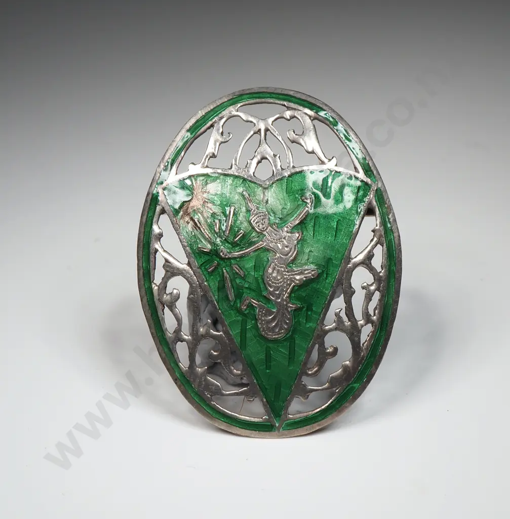 Sterling Silver Thai Green Enamelled Brooch A/F Image 1++