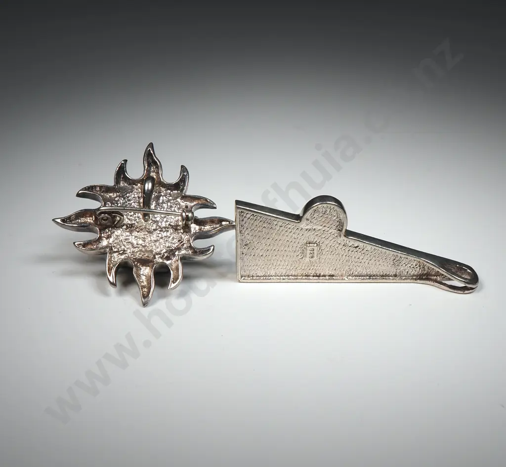 Sterling Silver Pendent w Pink/Blue Insets, & a Sterling Silver Brooch w Beige/Pink Toned Mosaic Inset Image 1++