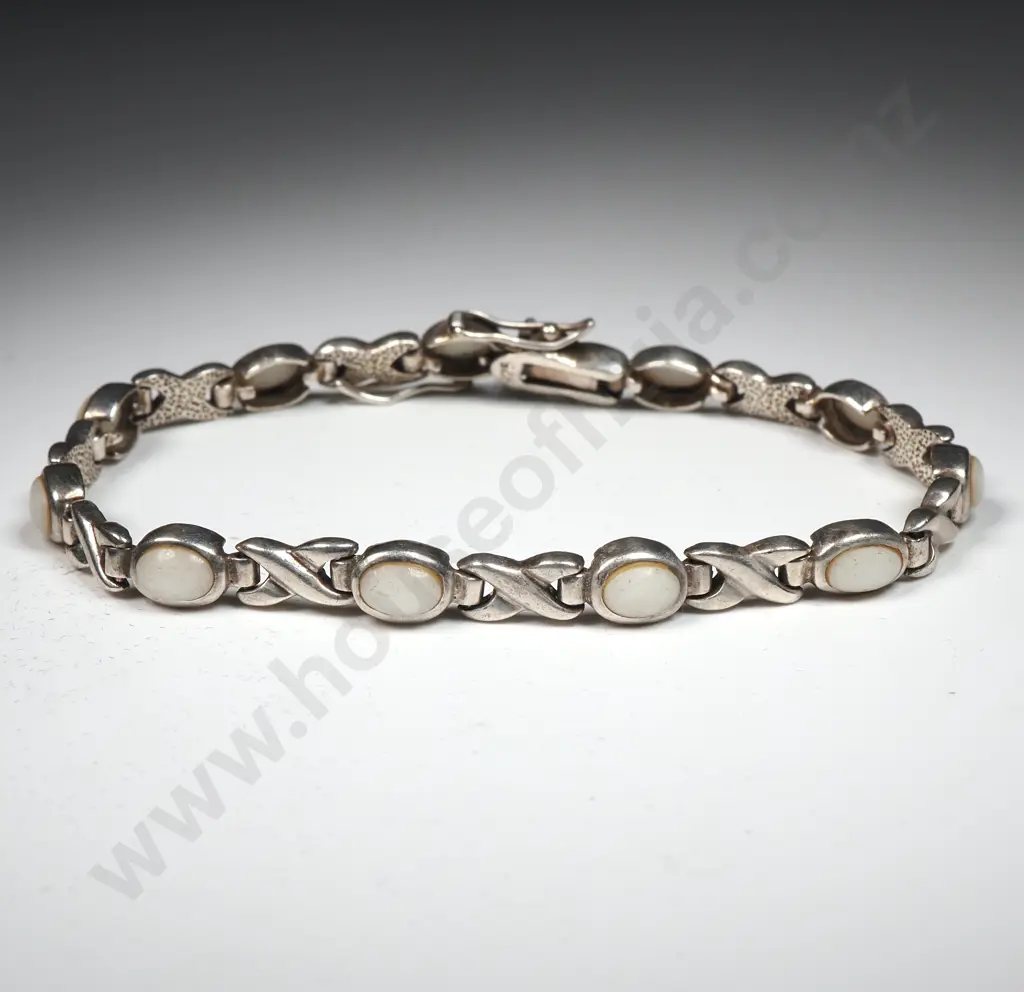 Sterling Silver & White Stone Bracelet Image 1++