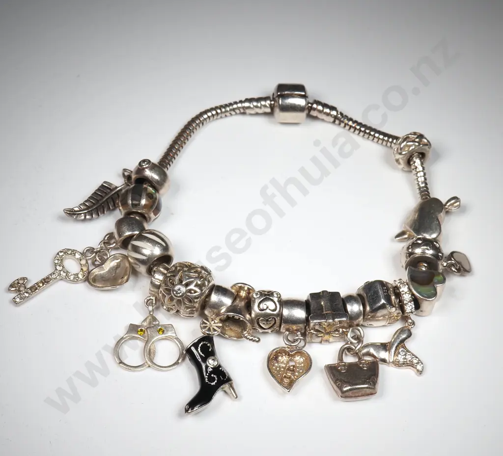 Pandora Style Sterling Silver Charm Bracelet Image 1++