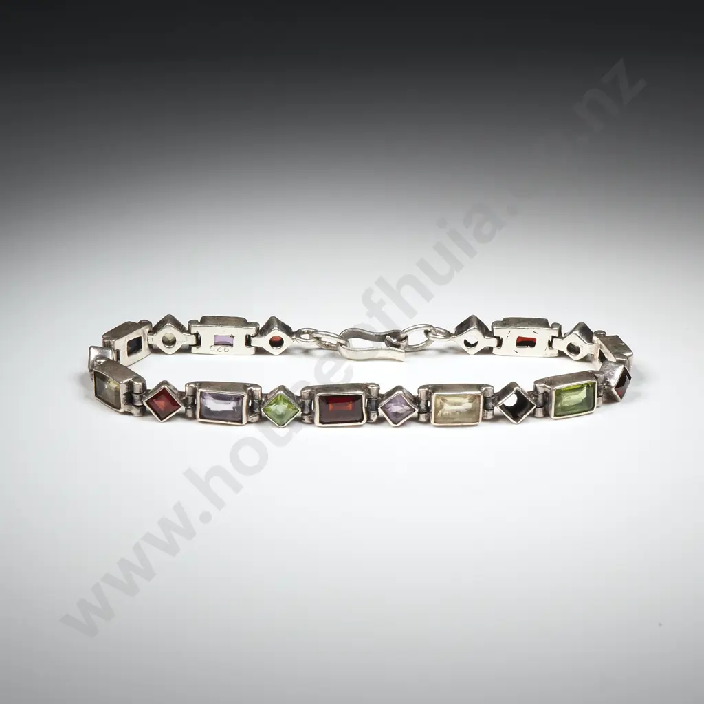 Sterling Silver Gem Set Bracelet Missing One Stone Image 1++