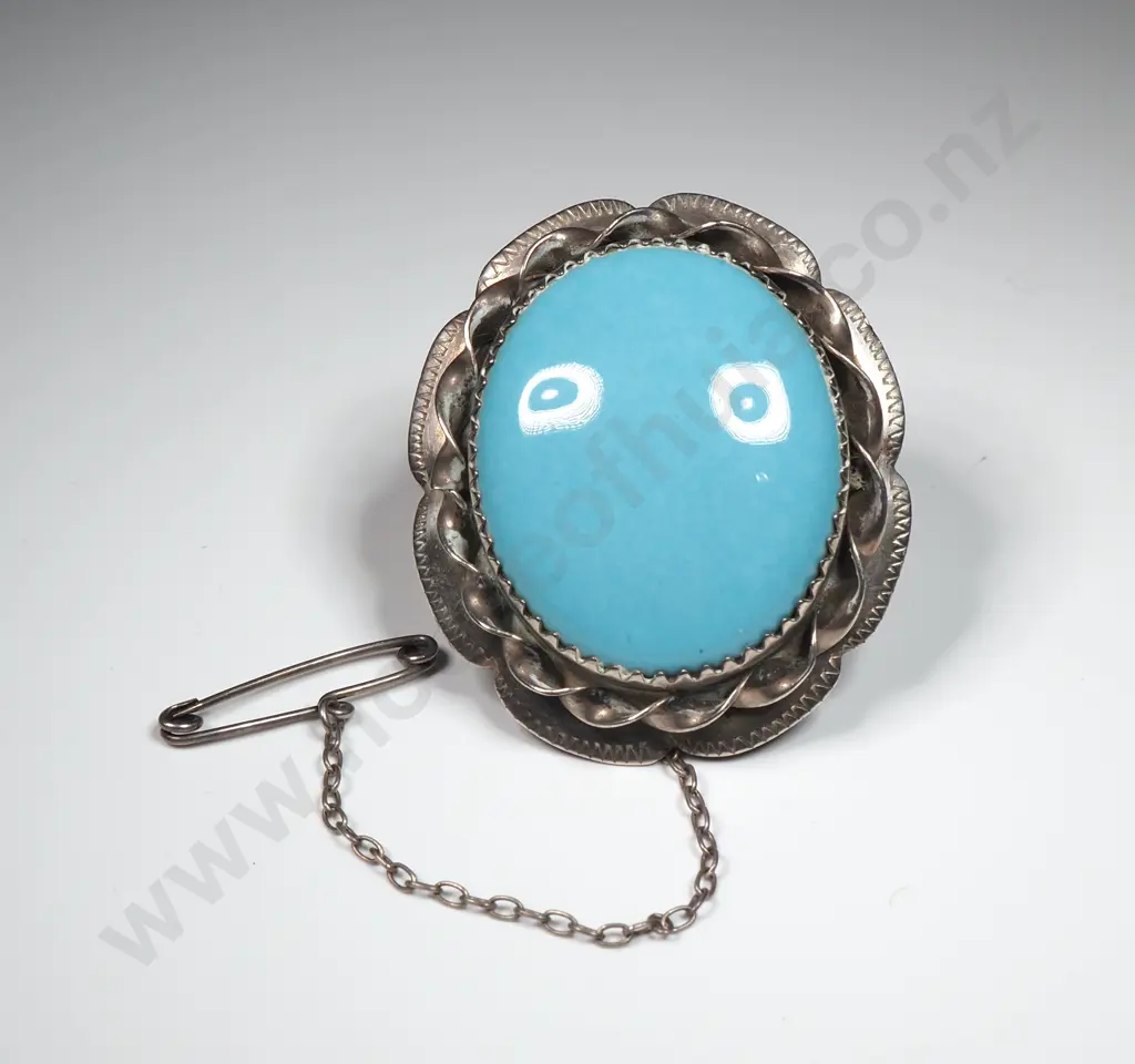 Sterling Silver Blue Stone Brooch Image 1++