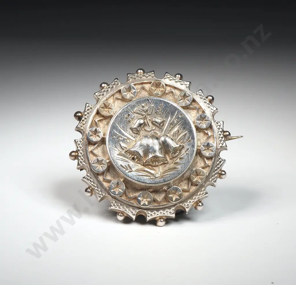 Antique Stamped Sterling Silver Mourning Brooch w Open Glass Back Image 1++