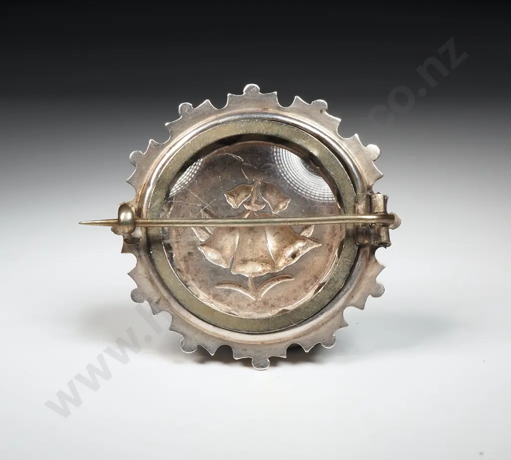 Antique Stamped Sterling Silver Mourning Brooch w Open Glass Back Image 1++