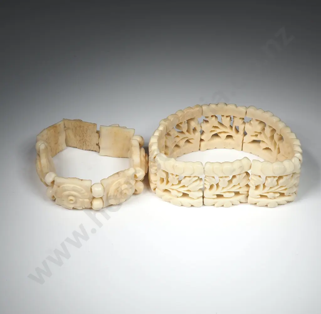 Two Carved Bone Bracelets Image 1++