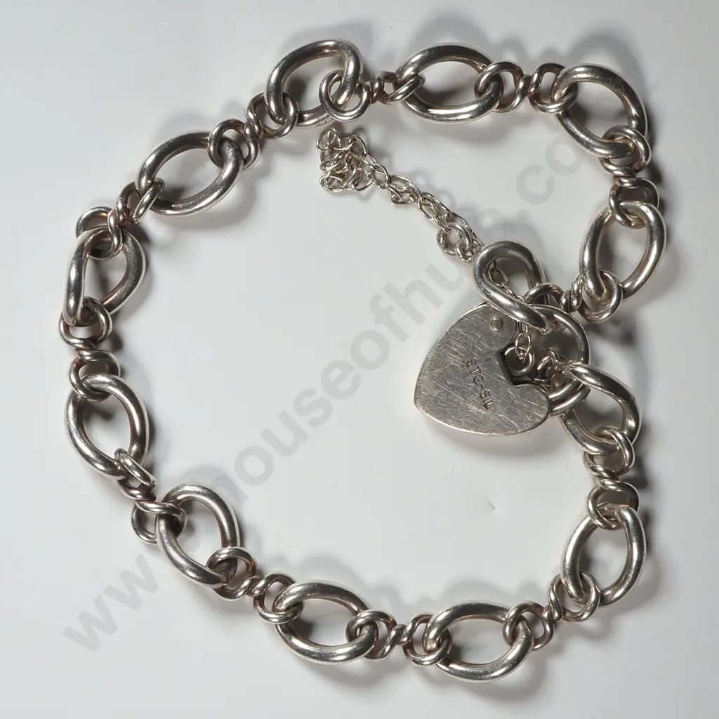 Sterling Silver Chain Bracelet with Heart Shaped Locket  Image 1++
