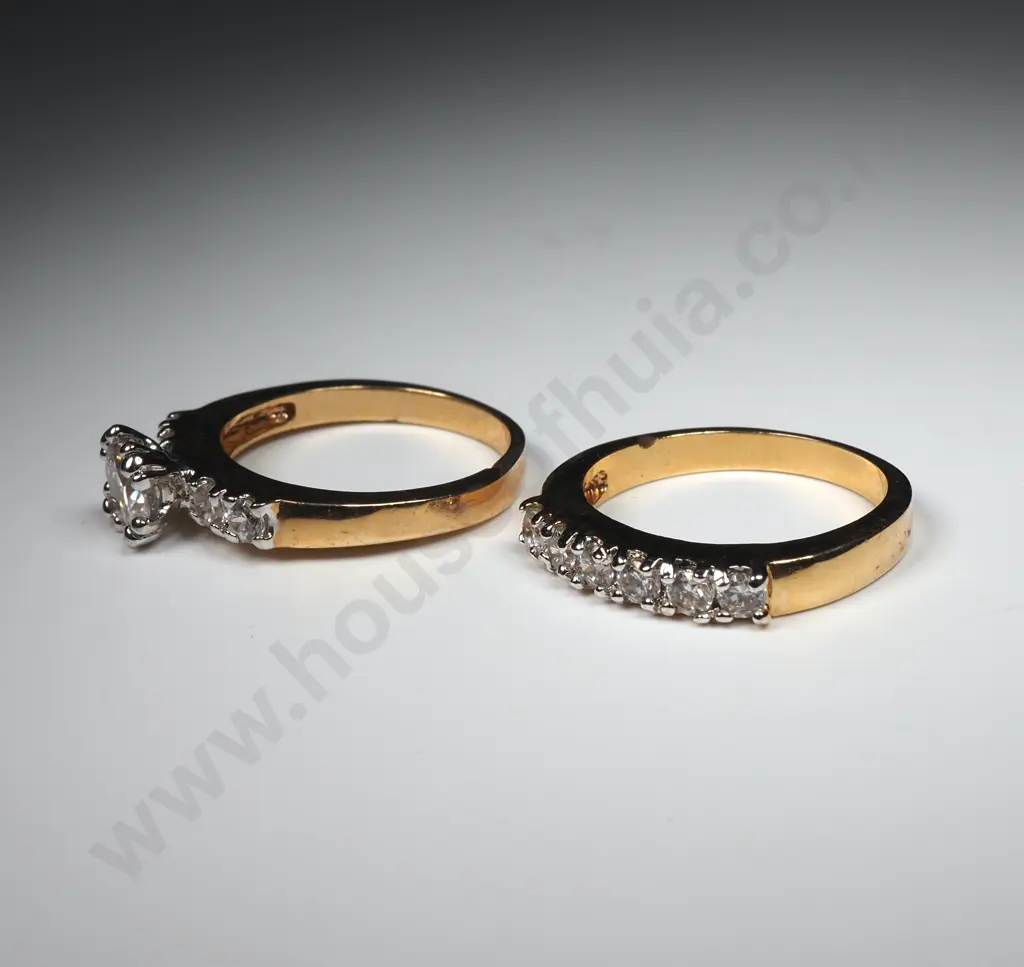 Two Gold Toned/Diamond Style Crystal Rings - Engagement & Wedder/Eternity Image 1++