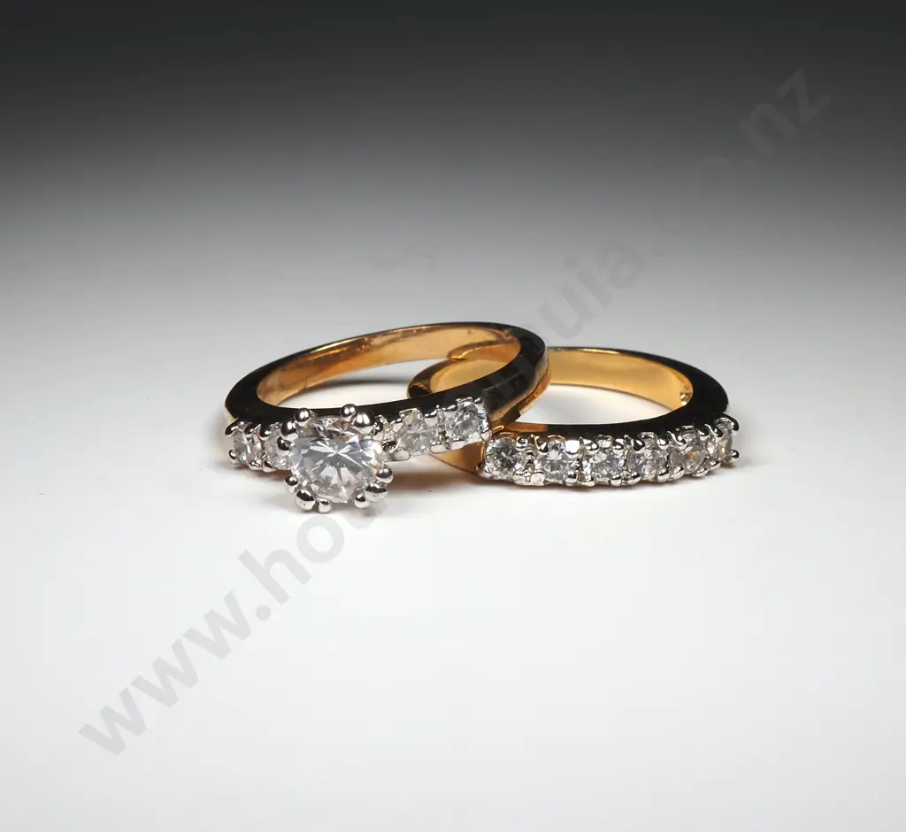 Two Gold Toned/Diamond Style Crystal Rings - Engagement & Wedder/Eternity Image 1++