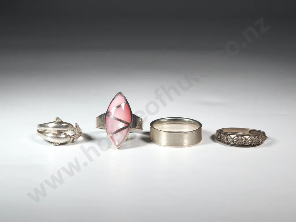 Four Sterling Silver Rings - One a Gents Wedding Ring Image 1++