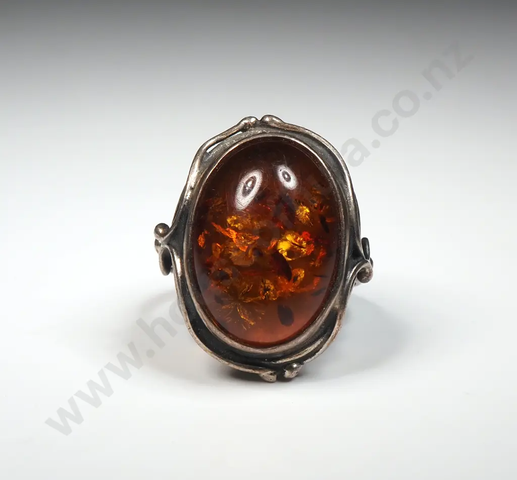 Sterling Silver & Amber Ring Image 1++