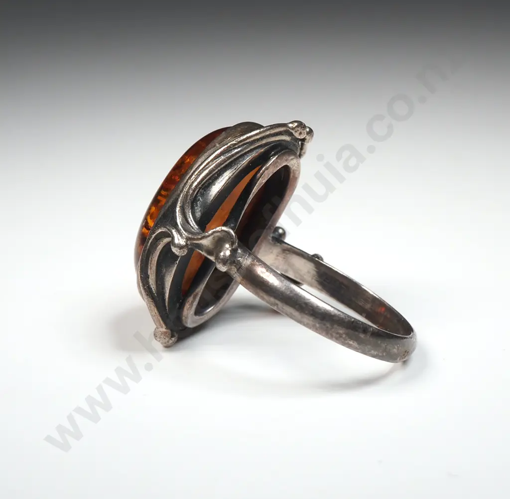 Sterling Silver & Amber Ring Image 1++