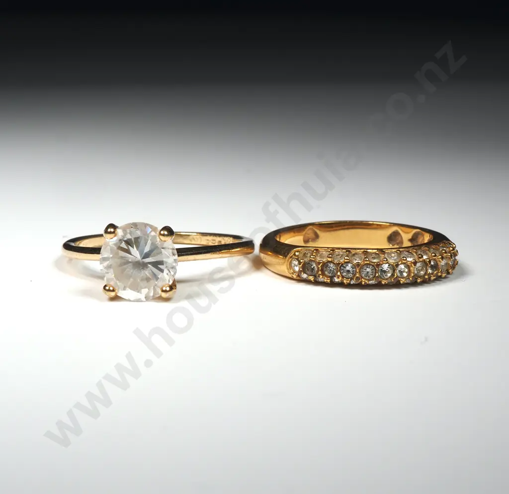 Two Gold Toned/Diamond Style Crystal Rings - Engagement & Wedder/Eternity Image 1++