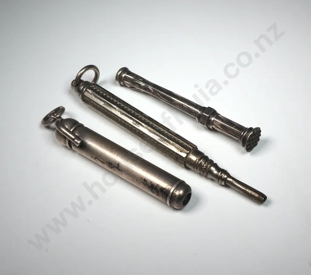 Three Antique Pencil Pendants A/F - One Sterling Image 1++