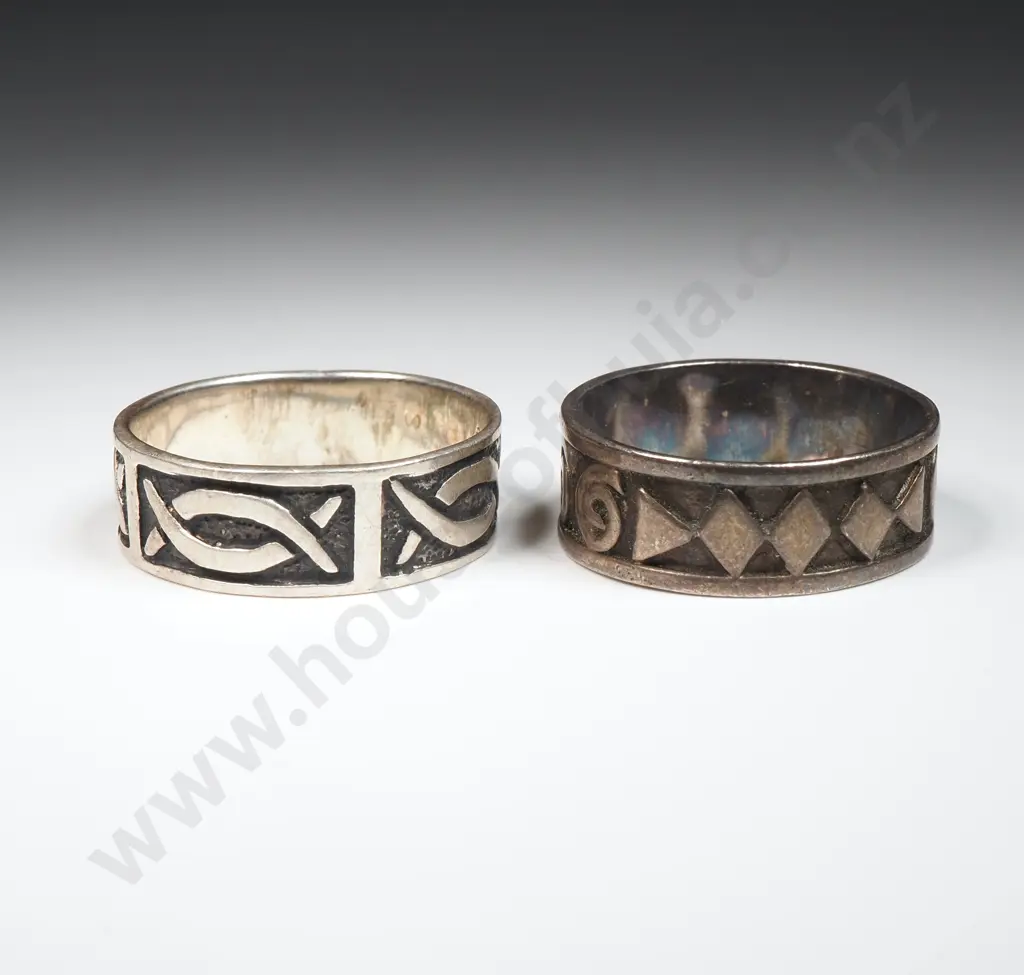 Two Decorated Banded Sterling Silver Rings Image 1++