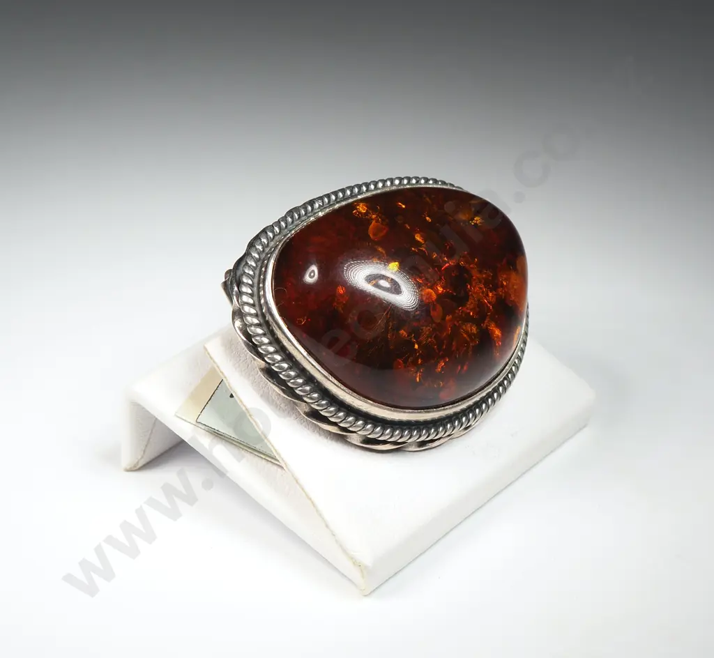 Sterling Silver Amber Brooch w Twist Mount Image 1++