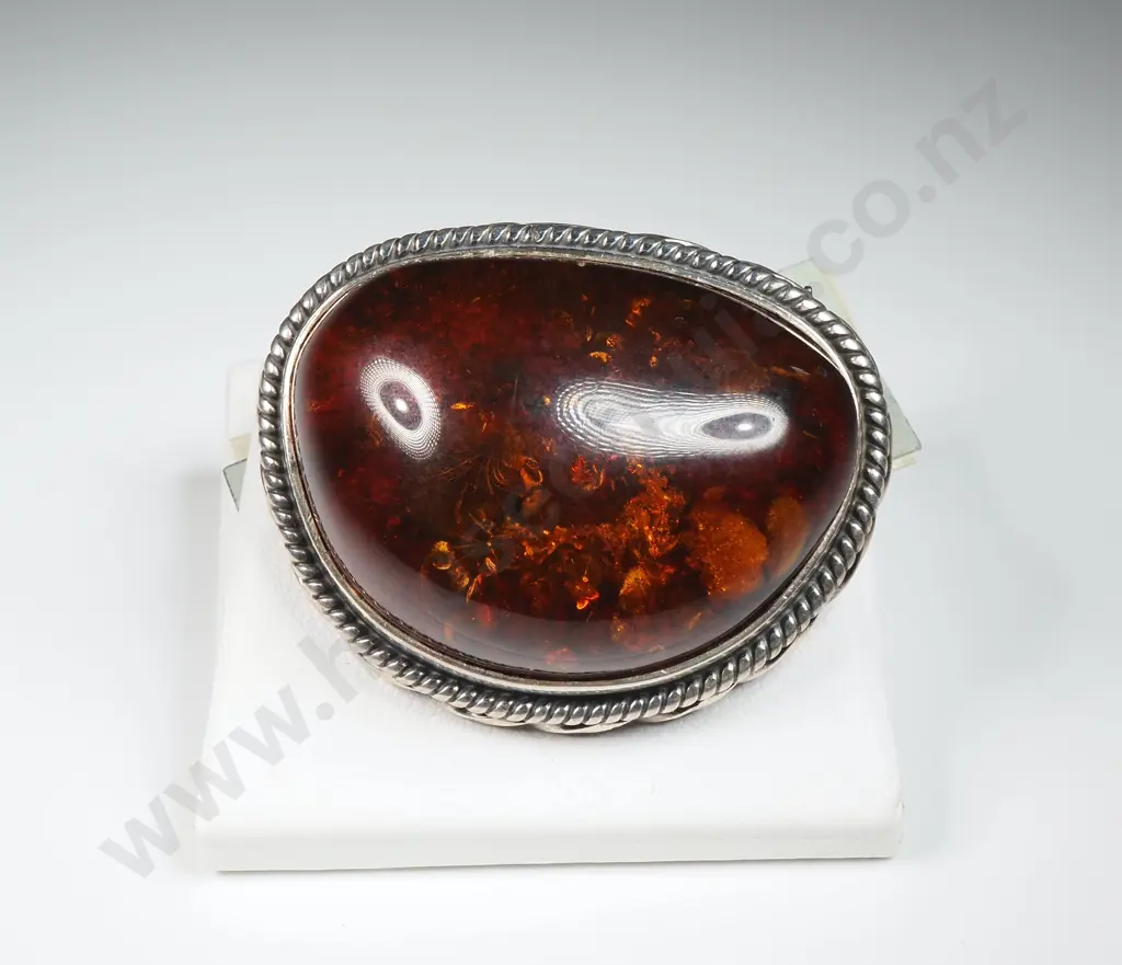 Sterling Silver Amber Brooch w Twist Mount Image 1++