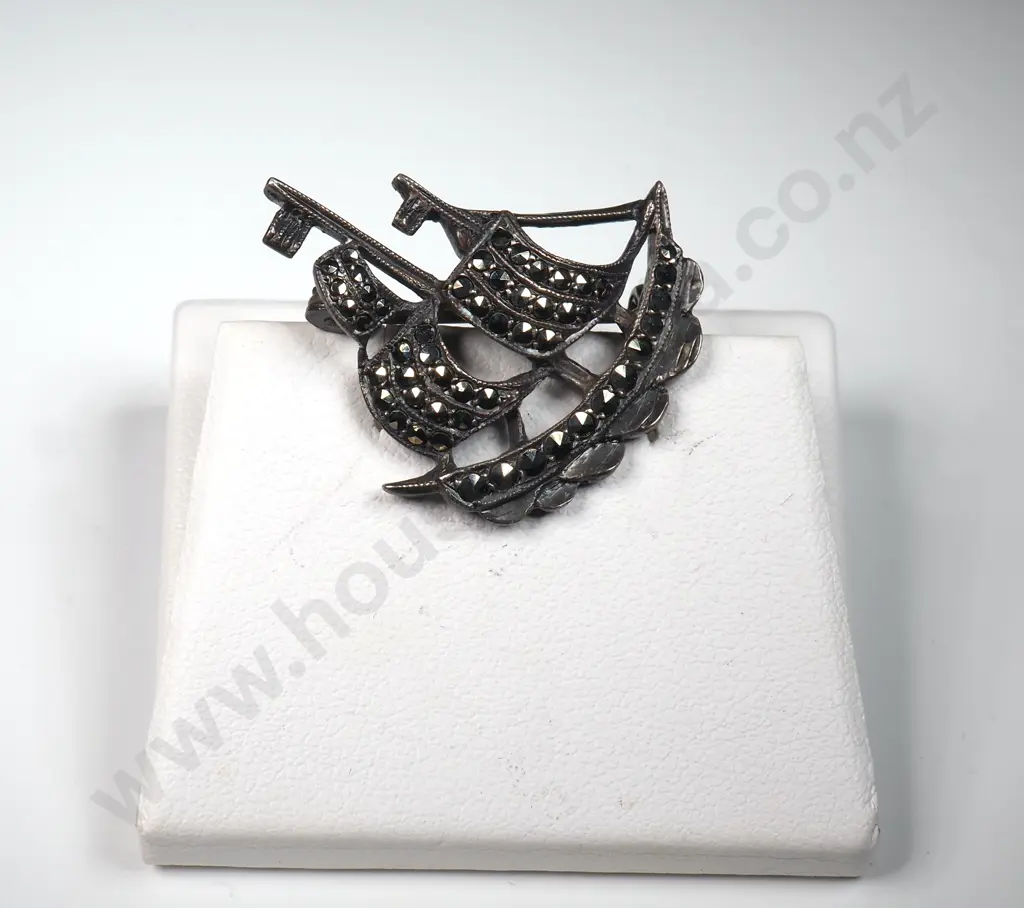 Sterling Silver Marcasite Ship Brooch Image 1++