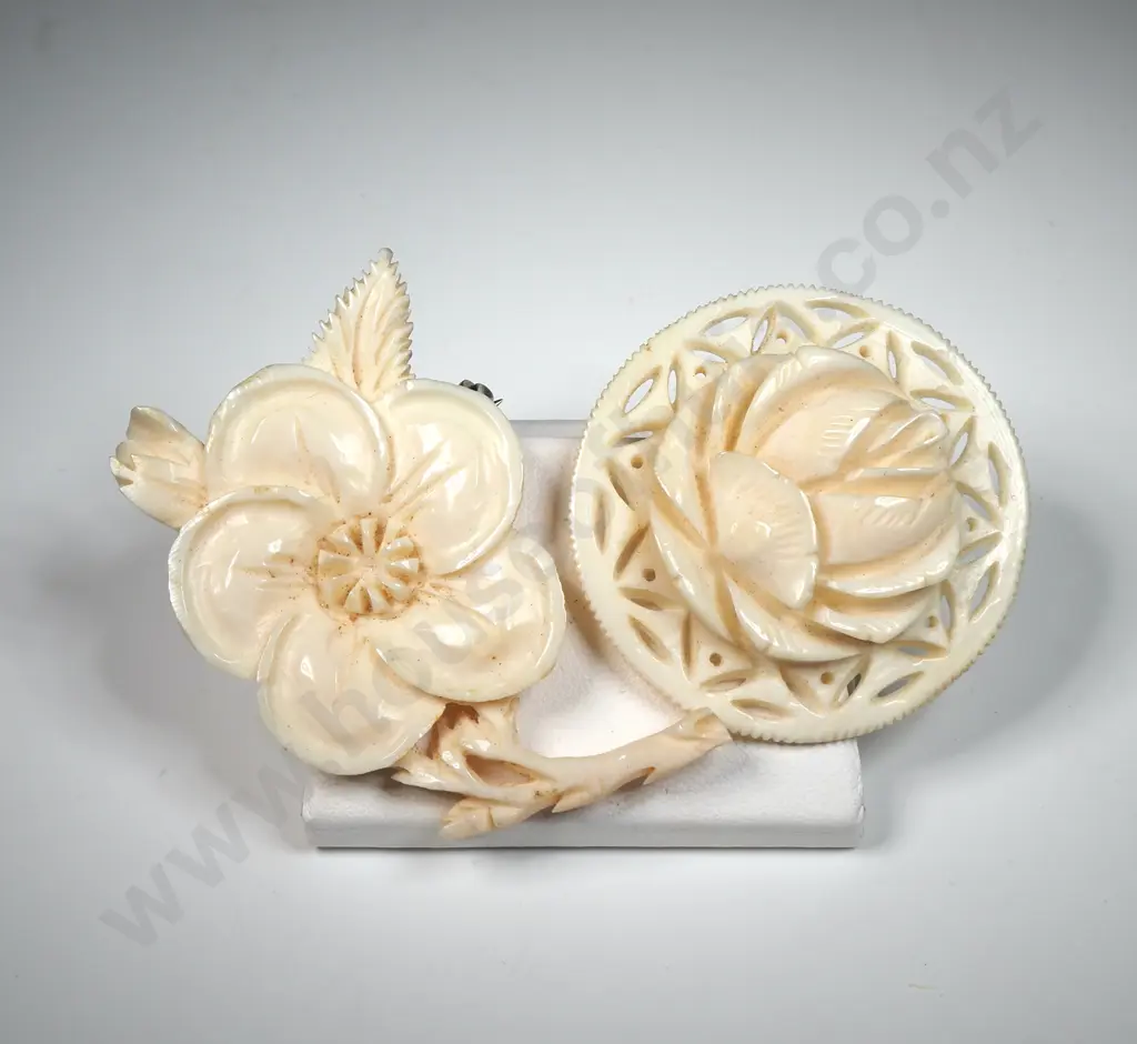 Two Carved Bone Brooches Image 1++