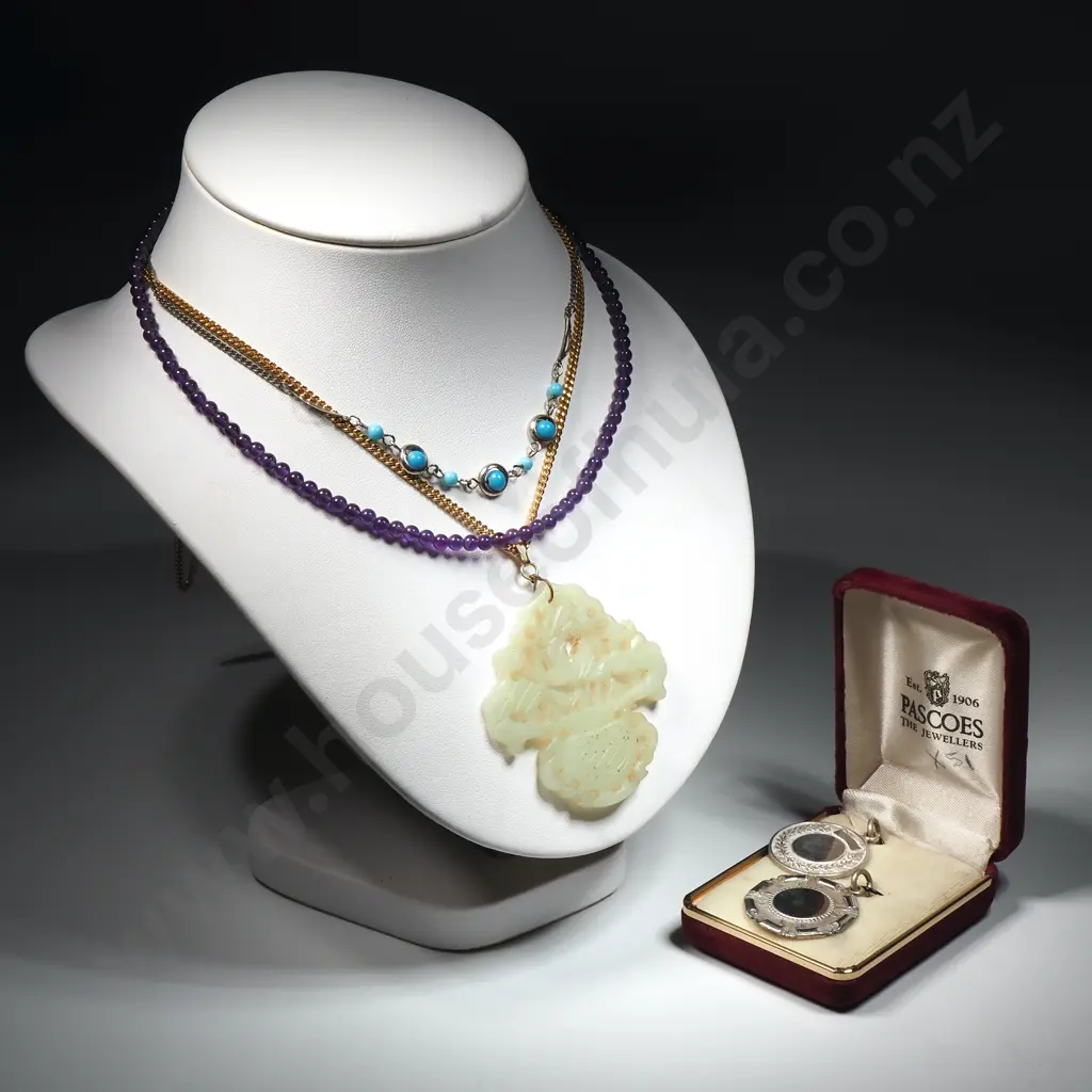 Three Costume Necklaces & Two Prize Fobs (Not Engraved) Image 1++