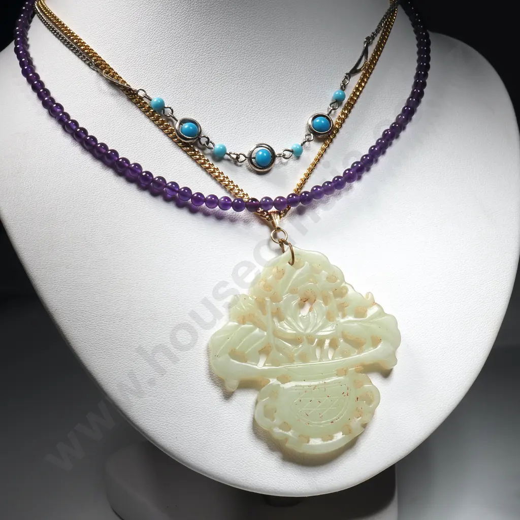 Three Costume Necklaces & Two Prize Fobs (Not Engraved) Image 1++