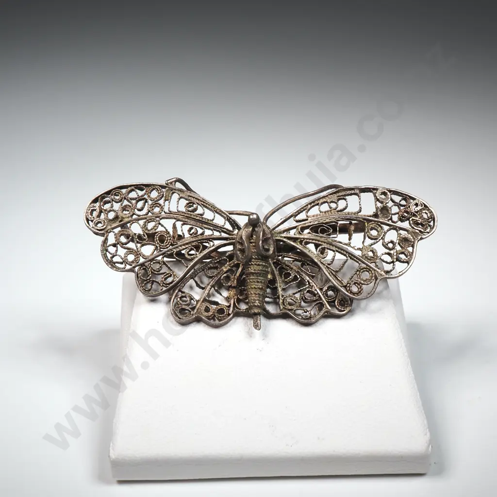 Filigree Butterfly Brooch in Silver Image 1++
