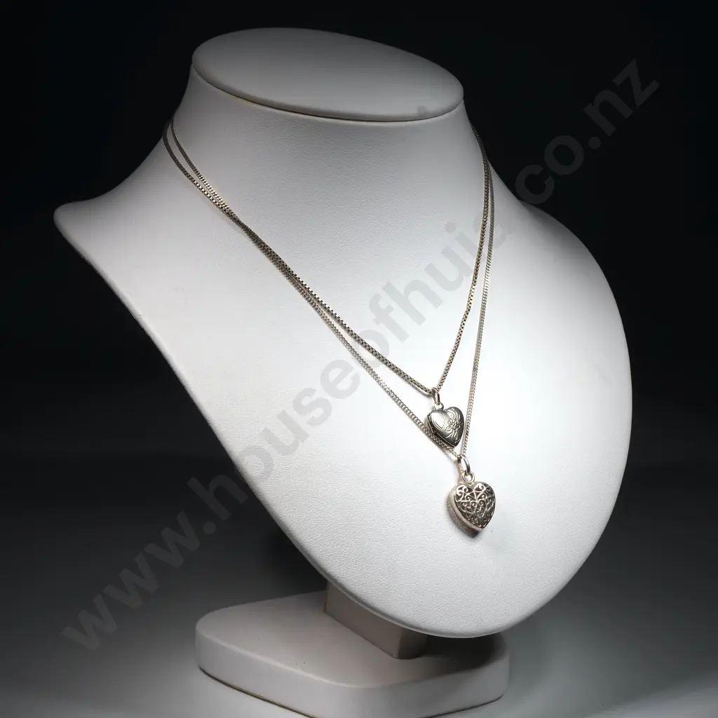 Two Sterling Silver Heart Pendant Necklaces Image 1++