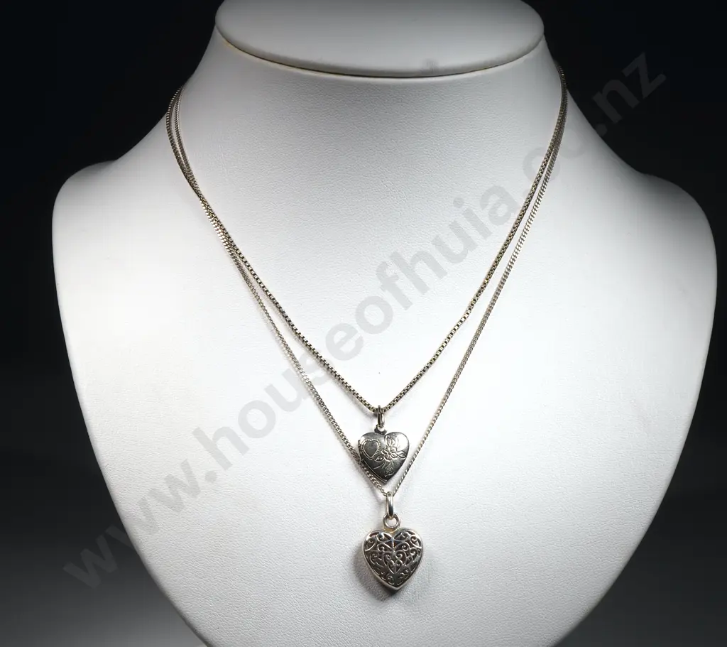 Two Sterling Silver Heart Pendant Necklaces Image 1++