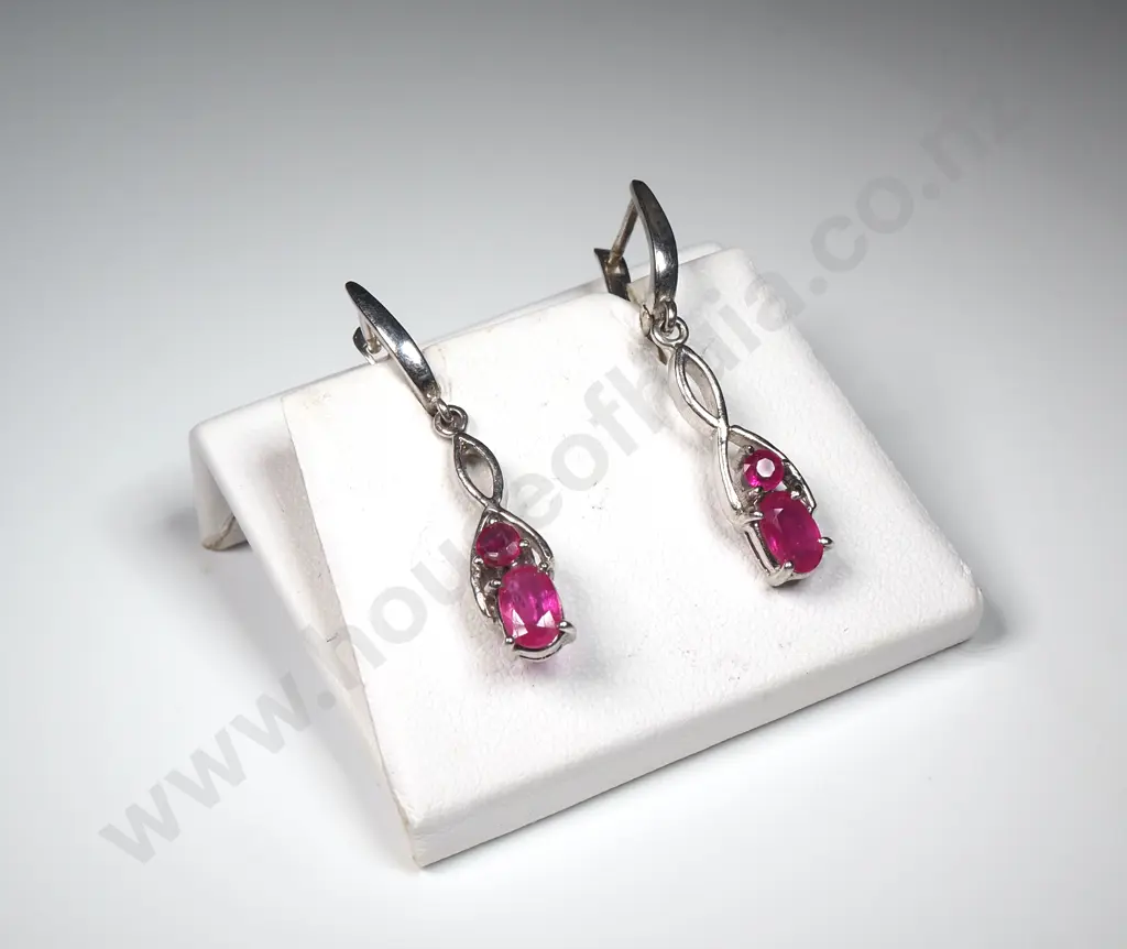 Sterling Silver Pink Stone Earrings Image 1++