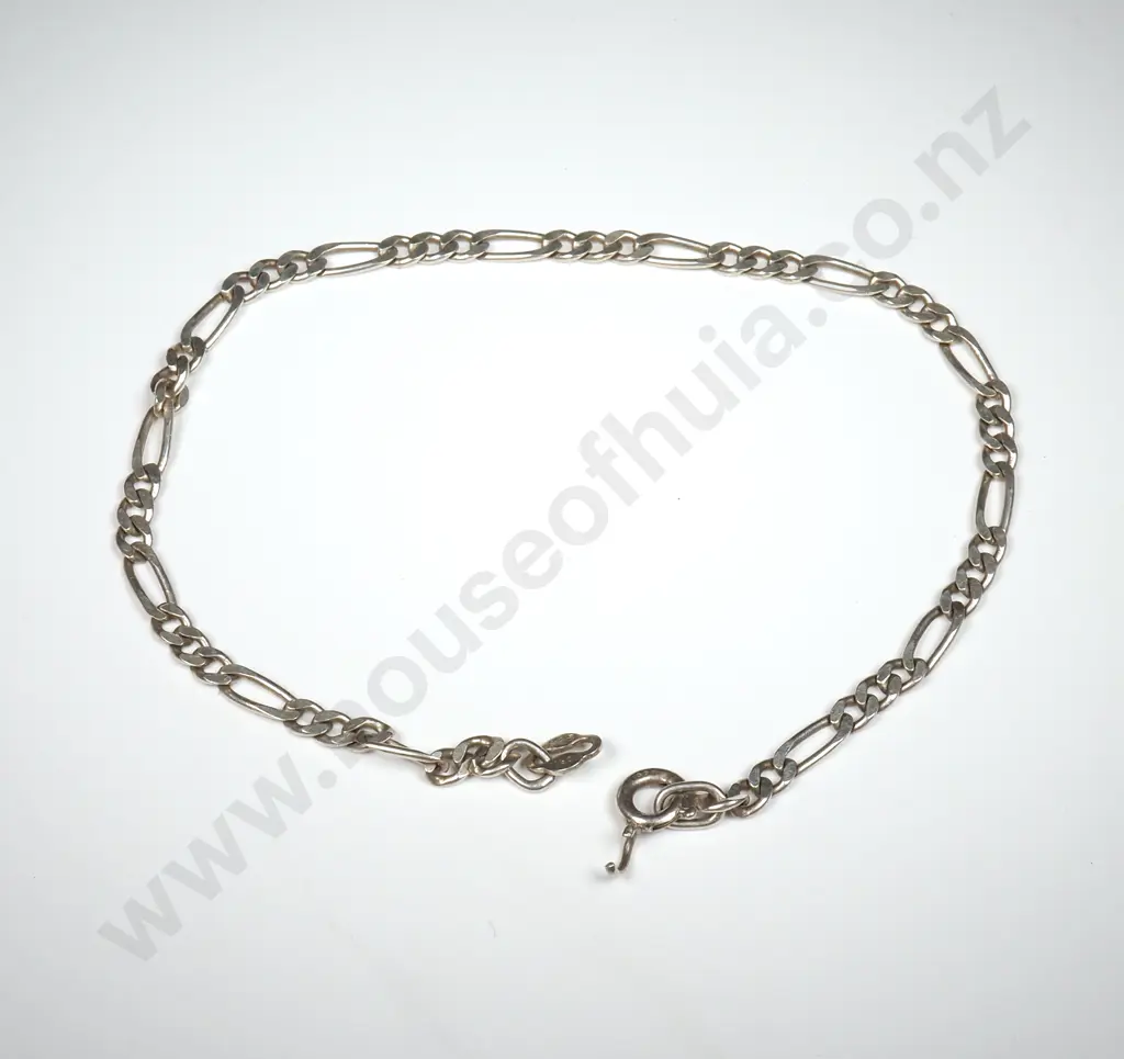 Sterling Silver Figaro Bracelet - Clasp Pulled A.F Image 1++