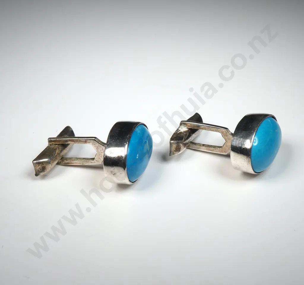 Sterling Silver Blue Stone Cufflinks Image 1++