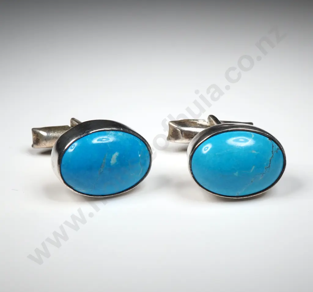 Sterling Silver Blue Stone Cufflinks Image 1++
