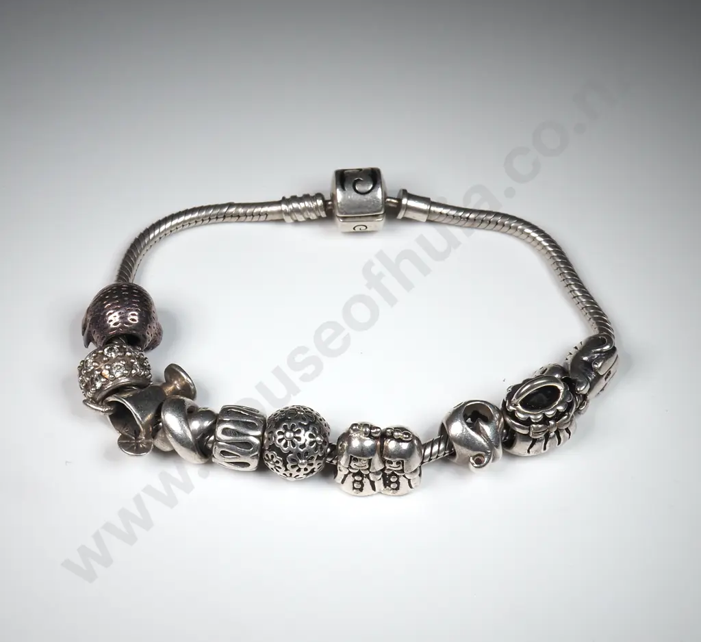 Pandora Style Sterling Silver Charm Bracelet Image 1++