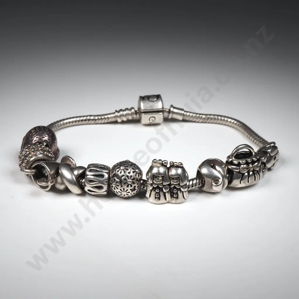 Pandora Style Sterling Silver Charm Bracelet Image 1++