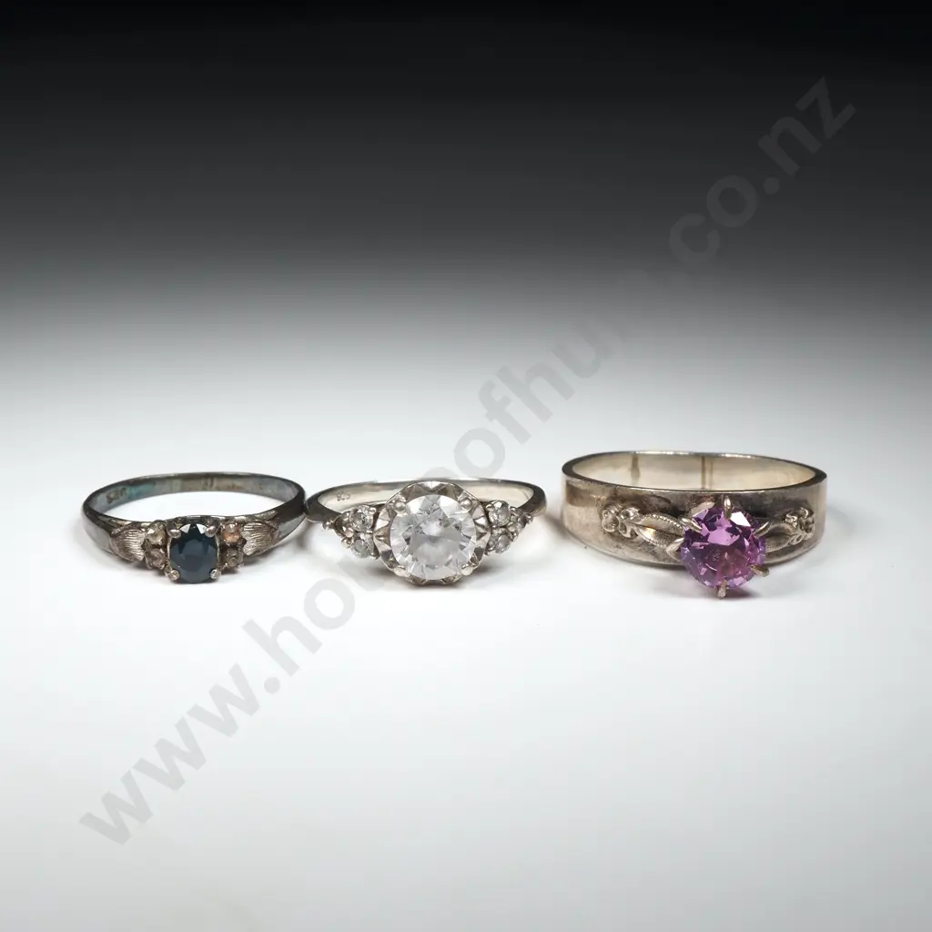 Three Sterling Silver Coloured Stone Rings Image 1++